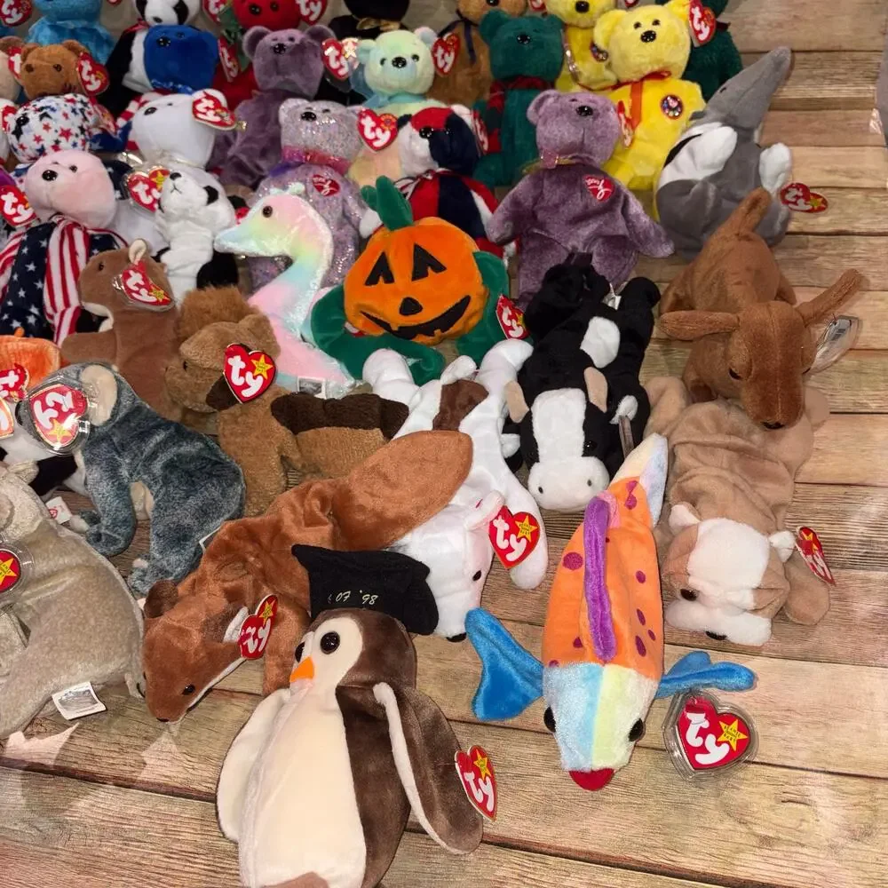 Vintage Plush Lot of 40 Plus Beanie Babies 90s 00s Bears Animals